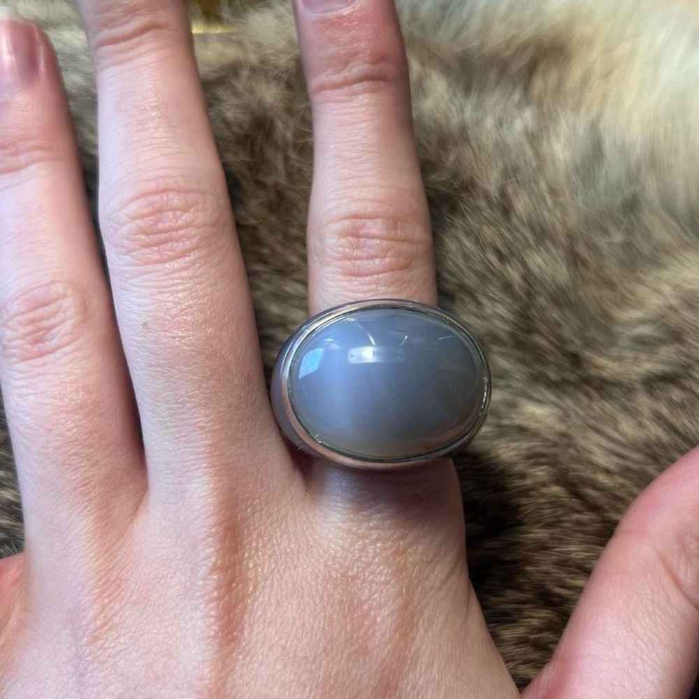 Chunky Solid Stone Agate Sterling Silver Ring - image 2